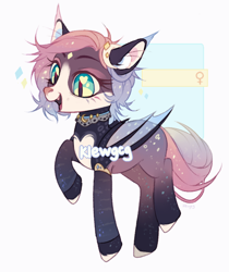 Size: 870x1038 | Tagged: safe, artist:klewgcg, imported from derpibooru, oc, oc only, bat pony, pony, bat pony oc, bat wings, ethereal mane, eyelashes, female, mare, raised hoof, slit pupils, starry mane, wings