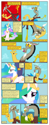 Size: 612x1552 | Tagged: safe, artist:newbiespud, edit, edited screencap, imported from derpibooru, screencap, discord, princess celestia, alicorn, draconequus, pony, comic:friendship is dragons, comic, dialogue, eyelashes, female, jewelry, mare, peytral, screencap comic, tiara