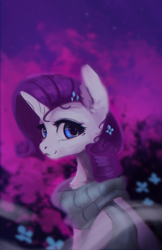 Size: 1500x2312 | Tagged: safe, artist:hierozaki, imported from derpibooru, rarity, pony, unicorn, :3, clothes, flower, flower in hair, looking at you, smiling, solo, sweater