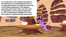 Size: 853x480 | Tagged: safe, edit, imported from derpibooru, screencap, twilight sparkle, pony, unicorn, a friend in deed, season 2, agnostic, animated, blinking, book, female, golden oaks library, horsehead centerpiece, library, mare, pun, reading, solo, unicorn twilight