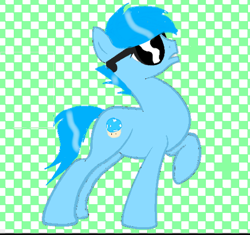 Size: 510x480 | Tagged: safe, imported from derpibooru, oc, oc only, oc:aqua shroom, earth pony, pony, abstract background, fanart, male, open mouth, raised hoof, solo, stallion, sunglasses