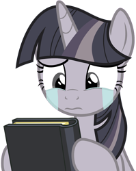 Size: 3241x4062 | Tagged: safe, artist:pink1ejack, artist:wardex101, edit, imported from derpibooru, twilight sparkle, alicorn, pony, starlight the hypnotist, spoiler:interseason shorts, book, crying, discorded, discorded twilight, female, sad, simple background, solo, transparent background, twilight sparkle (alicorn), twilight tragedy, unsure, vector