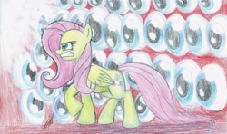 Size: 3284x1940 | Tagged: safe, artist:nightshadow154, imported from derpibooru, fluttershy, pegasus, pony, hurricane fluttershy, eye, eyes, gritted teeth, newbie artist training grounds, solo, traditional art