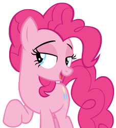 Size: 6557x7226 | Tagged: safe, artist:andoanimalia, imported from derpibooru, pinkie pie, earth pony, pony, 28 pranks later, absurd resolution, bedroom eyes, blue eyes, eyebrows, female, mare, open mouth, open smile, pink mane, pink tail, raised hoof, simple background, smiling, solo, tail, transparent background, vector