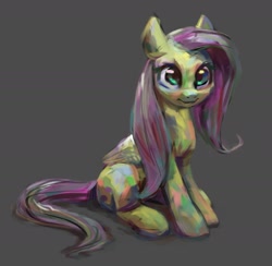 Size: 1669x1631 | Tagged: safe, artist:bunchedupletters, imported from derpibooru, fluttershy, pegasus, pony, female, gray background, mare, simple background, sitting, solo