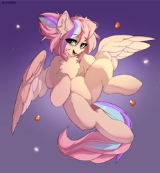 Size: 2400x2600 | Tagged: safe, artist:butterbit, imported from derpibooru, oc, oc only, oc:sweet skies, pegasus, pony, candy, candy corn, food, high res, simple background, solo, wings