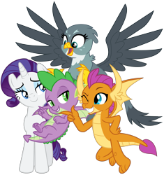 Size: 3870x4116 | Tagged: safe, artist:cloudy glow, artist:frownfactory, artist:stabzor, edit, imported from derpibooru, gabby, rarity, smolder, spike, dragon, griffon, pony, unicorn, dragon dropped, she's all yak, the ending of the end, .ai available, .svg available, cute, dragoness, female, flying, grin, harem, high res, looking back, male, mare, one eye closed, pointing, shipping, simple background, smiling, smolderbetes, spabby, sparity, spike gets all the girls, spike gets all the mares, spolder, spread wings, straight, transparent background, vector, winged spike, wings