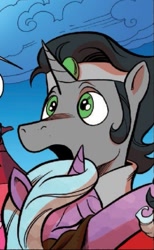 Size: 387x630 | Tagged: safe, artist:andypriceart, idw, imported from derpibooru, king sombra, radiant hope, crystal pony, umbrum, siege of the crystal empire, cropped, crystal empire, female, hopebra, male, reformed sombra, shipping, straight