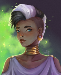 Size: 1300x1600 | Tagged: safe, artist:alina-sherl, imported from derpibooru, zecora, human, bust, dark skin, ear piercing, earring, female, humanized, jewelry, piercing, solo