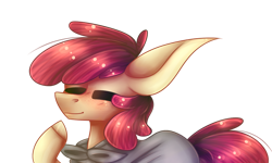 Size: 1024x614 | Tagged: safe, artist:hoshikostarfell, imported from derpibooru, apple bloom, earth pony, pony, cape, clothes, eyes closed, female, filly, simple background, solo, transparent background