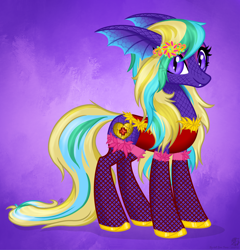 Size: 2920x3044 | Tagged: safe, artist:108-zeroforce, artist:starshade, imported from derpibooru, oc, oc only, oc:soothing aqua, original species, pony, 2021, base used, clothes, commission, cute, dress, female, high res, mare, purple background, purple body, purple eyes, simple background, solo, ych result