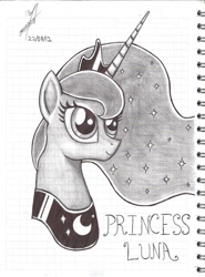 Size: 900x1215 | Tagged: safe, artist:nightshadow154, imported from derpibooru, princess luna, pony, solo, traditional art