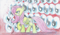 Size: 1024x605 | Tagged: safe, artist:nightshadow154, imported from derpibooru, fluttershy, pegasus, pony, eye, eyes, gritted teeth, solo, traditional art