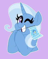 Size: 1280x1587 | Tagged: safe, alternate version, artist:bobaratblast, edit, editor:edits of hate, editor:unofficial edits thread, imported from twibooru, trixie, pony, unicorn, bust, equestrian flag, female, image, looking at you, mare, one eye closed, png, solo, underhoof, wink