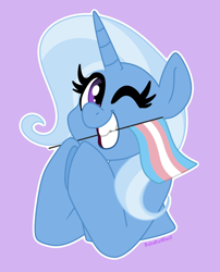 Size: 1280x1587 | Tagged: source needed, safe, artist:bobaratblast, imported from twibooru, trixie, image, mouthpiece, png, pride flag, solo, trans flag