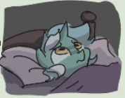 Size: 178x140 | Tagged: safe, artist:plunger, lyra heartstrings, pony, unicorn, bed, blanket, concerned, lowres, pillow