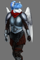 Size: 2400x3600 | Tagged: safe, artist:d-lowell, oc, oc only, oc:valkyrie, anthro, pegasus, armor, chainmail, clothes, female, gray background, simple background, solo, wings