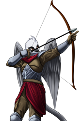 Size: 2400x3600 | Tagged: safe, artist:d-lowell, oc, oc only, oc:akelza, anthro, griffon, armor, arrow, bow (weapon), clothes, female, simple background, solo, white background, wings