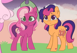 Size: 1280x880 | Tagged: safe, artist:nakkry, imported from derpibooru, cheerilee (g3), scootaloo (g3), pony, g3, hat