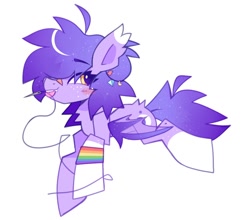 Size: 1000x878 | Tagged: safe, artist:sugaryyflower, imported from derpibooru, oc, oc only, oc:lavendersugar, bat pony, pony, bat pony oc, bat wings, chest fluff, coat markings, ear fluff, female, grin, lavender, lying down, pride, purple, sewing, sewing needle, smiling, socks (coat markings), solo, teeth, thread, tooth, wings