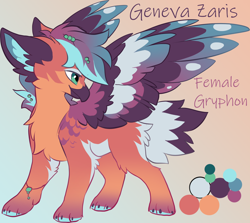 Size: 1632x1457 | Tagged: safe, artist:hioshiru, imported from derpibooru, oc, oc only, oc:geneva zaris, griffon, female, gradient background, griffon oc, reference, reference sheet, solo