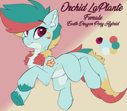 Size: 2265x1982 | Tagged: safe, artist:beardie, imported from derpibooru, oc, oc:orchid laplante, dragon, earth pony, hybrid, pony, female, flower, mare, reference, reference sheet