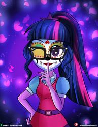 Size: 1500x1942 | Tagged: safe, artist:dieart77, imported from derpibooru, sci-twi, twilight sparkle, equestria girls, clothes, dia de los muertos, face paint, female, glasses, one eye closed, smiling, solo