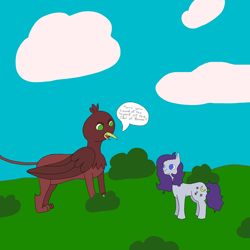Size: 2000x2000 | Tagged: safe, imported from derpibooru, oc, earth pony, griffon, pony, happy birthday mlp:fim, high res, mlp fim's eleventh anniversary, speech bubble