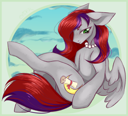 Size: 2200x2000 | Tagged: safe, artist:deadoyster, imported from derpibooru, oc, oc only, oc:evening prose, pegasus, pony, female, freckles, high res, jewelry, mare, necklace, pearl necklace, solo