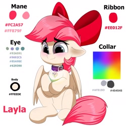 Size: 1900x1900 | Tagged: safe, artist:joaothejohn, imported from derpibooru, oc, oc only, oc:layla, pegasus, pony, ankh, blushing, bow, collar, cute, fanfic, fanfic art, floppy ears, full body, pet, pony driland, reference, reference sheet, ribbon, simple background, solo, white background, wings