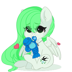 Size: 1397x1397 | Tagged: safe, artist:yomechka, imported from derpibooru, oc, oc only, oc:sparrow gale, lobster, pegasus, pony, commission, female, green mane, jewelry, mare, necklace, pegasus oc, plushie, simple background, solo, tail, transparent background, ych animation, ych result