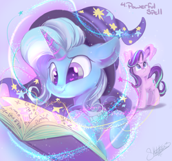 Size: 1280x1200 | Tagged: safe, artist:sketchiix3, imported from derpibooru, starlight glimmer, trixie, pony, unicorn, big ears, book, bunny ears, duo, female, impossibly large ears, magic, spellbook