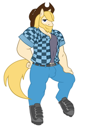 Size: 1400x2000 | Tagged: safe, anonymous artist, imported from derpibooru, oc, oc only, oc:chase, anthro, earth pony, beard, clothes, earth pony oc, facial hair, hat, male, simple background, solo, white background