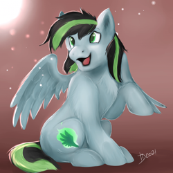 Size: 700x700 | Tagged: artist needed, source needed, safe, imported from derpibooru, oc, oc only, oc:weo, pegasus, pony, gradient background, happy, male, raised hoof, solo