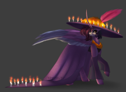 Size: 1000x732 | Tagged: safe, artist:sparkie45, imported from derpibooru, oc, oc only, oc:sparkie, alicorn, pony, alicorn oc, candle, catrina (calavera garbancera), clothes, curved horn, dia de los muertos, dress, female, giant hat, hat, horn, long horn, makeup, mare, solo, wings