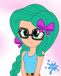 Size: 850x1050 | Tagged: safe, artist:rjp.rammy, imported from derpibooru, oc, oc only, oc:flutter drops, equestria girls, clothes, female, glasses, sleeveless, solo, tanktop