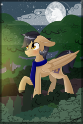 Size: 2000x3000 | Tagged: safe, artist:herusann, imported from derpibooru, oc, oc only, pegasus, pony, clothes, full moon, high res, male, mare in the moon, moon, night, pegasus oc, scarf, solo, stars, tree, wings