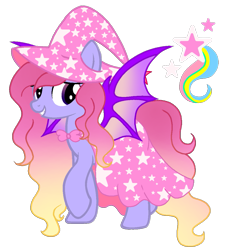 Size: 999x1098 | Tagged: safe, artist:madlilon2051, imported from derpibooru, oc, oc only, oc:mystic star, bat pony, pony, base used, bat pony oc, clothes, dress, female, grin, hat, raised hoof, simple background, smiling, solo, transparent background, witch hat