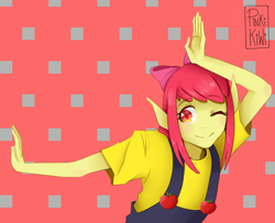 Size: 2048x1661 | Tagged: safe, artist:pinkikiwi, imported from derpibooru, apple bloom, human, equestria girls, eared humanization, female, humanized, keep your hands off eizouken, solo