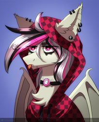 Size: 2817x3446 | Tagged: safe, imported from derpibooru, oc, oc only, oc:gravel shine, bat pony, pegasus, pony, bust, emo, high res, mlem, portrait, silly, solo, tongue out