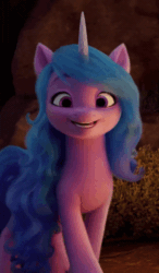 Size: 450x770 | Tagged: safe, imported from derpibooru, screencap, izzy moonbow, pony, unicorn, spoiler:my little pony: a new generation, animated, beautiful, cropped, cute, female, g5, gif, izzybetes, looking at you, mare, my little pony: a new generation, smiling, solo