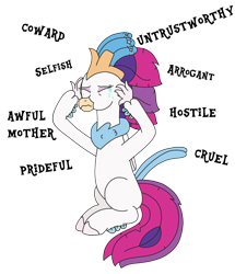 Size: 2448x2851 | Tagged: safe, artist:supahdonarudo, imported from derpibooru, queen novo, classical hippogriff, hippogriff, series:novoember, my little pony: the movie, abuse, crying, hands on head, high res, sad, simple background, text, transparent background