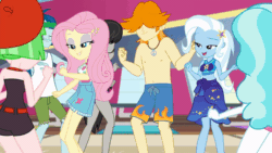 Size: 600x338 | Tagged: safe, imported from derpibooru, screencap, captain planet, fluttershy, octavia melody, paisley, trixie, valhallen, watermelody, equestria girls, equestria girls series, i'm on a yacht, spoiler:eqg series (season 2), animated, dancing, gif, octavia's beach shorts swimsuit, paisley's beach shorts swimsuit, trixie's beach shorts swimsuit, watermelody swimsuit, watermelody's beach shorts swimsuit