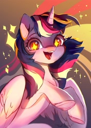 Size: 2894x4093 | Tagged: safe, artist:sofiko-ko, imported from derpibooru, twilight sparkle, alicorn, pony, female, high res, mare, open mouth, open smile, rainbow power, smiling, solo, starry eyes, twilight sparkle (alicorn), wingding eyes