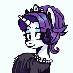 Size: 1023x1024 | Tagged: safe, artist:ami-gami, imported from derpibooru, rarity, pony, unicorn, alternate hairstyle, audrey hepburn, black dress, clothes, dress, jewelry, necklace, pearl necklace, simple background, solo