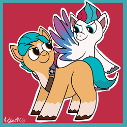 Size: 1080x1080 | Tagged: safe, artist:artyanimated, imported from derpibooru, hitch trailblazer, zipp storm, earth pony, pegasus, pony, doodle, duo, female, g5, male, mare, my little pony: a new generation, simple background, stallion