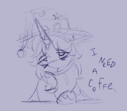 Size: 1872x1635 | Tagged: safe, artist:equmoria, imported from derpibooru, oc, oc:starswirl the bearded (equmoria), pony, unicorn, bags under eyes, kinsona, male, sketch, solo, stallion, star swirl's addiction to coffee, unshorn fetlocks