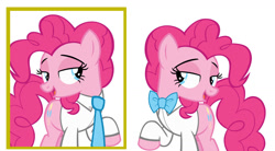 Size: 1280x705 | Tagged: safe, artist:disneymarvel96, imported from derpibooru, pinkie pie, earth pony, pony, bedroom eyes, bowtie, clothes, dressup, female, mirror, reflection, shirt, solo