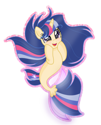 Size: 1280x1577 | Tagged: safe, artist:cozydrawmlp-next-gen, imported from derpibooru, oc, oc only, seapony (g4), unicorn, base used, dorsal fin, fish tail, flowing mane, flowing tail, hooves on cheeks, horn, not twilight sparkle, open mouth, open smile, purple eyes, seaponified, simple background, smiling, solo, species swap, starry eyes, tail, transparent background, wingding eyes