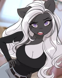 Size: 1638x2048 | Tagged: safe, artist:katputze, imported from derpibooru, oc, oc only, oc:erica, anthro, earth pony, breasts, cleavage, female, hand on hip, looking at you, open mouth, solo